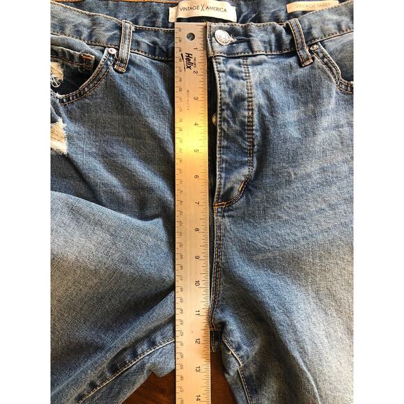 Vintage X‎ America Womens Sz 12 High Waist Skinny Crop Jeans Button Fly Distress - Picture 7 of 9